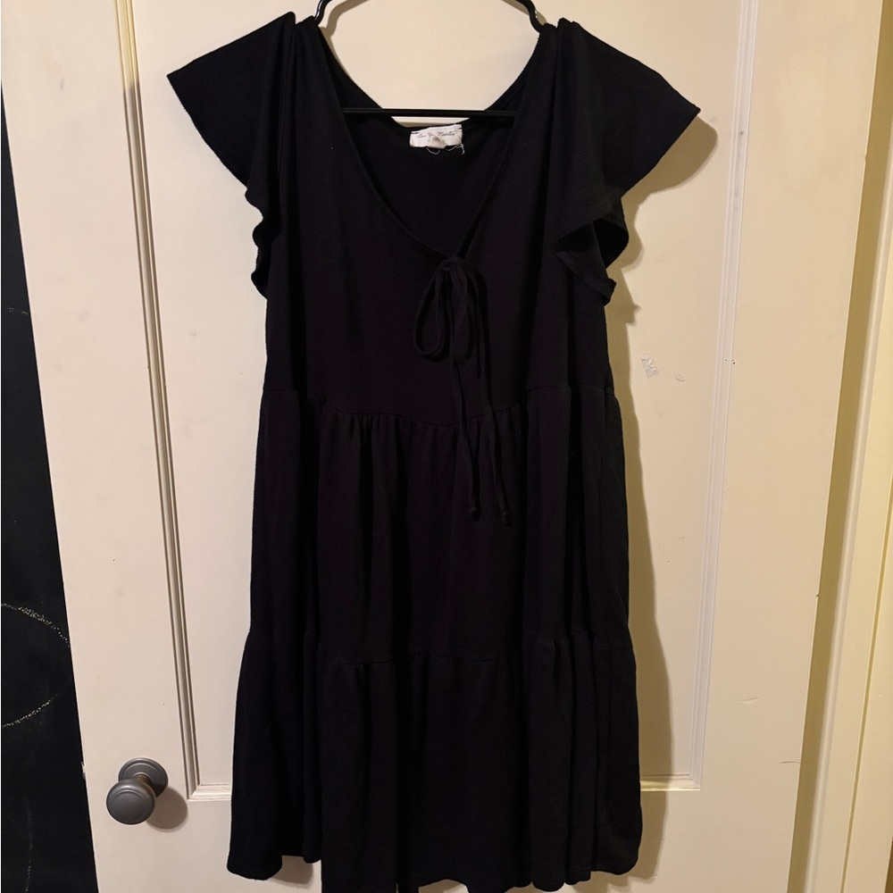 See You Monday Black Casual Flutter Sleeve Sundress
